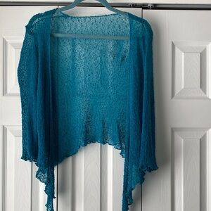 Elegant Teal Women's Open-Knit Poncho